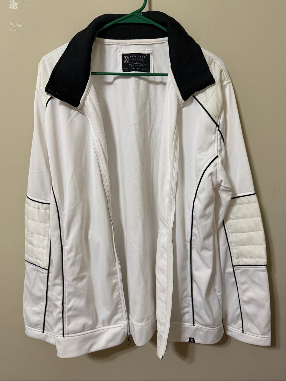 Marc Ecko White & Black Trim and sew men's Zip-Front Jacket euc
